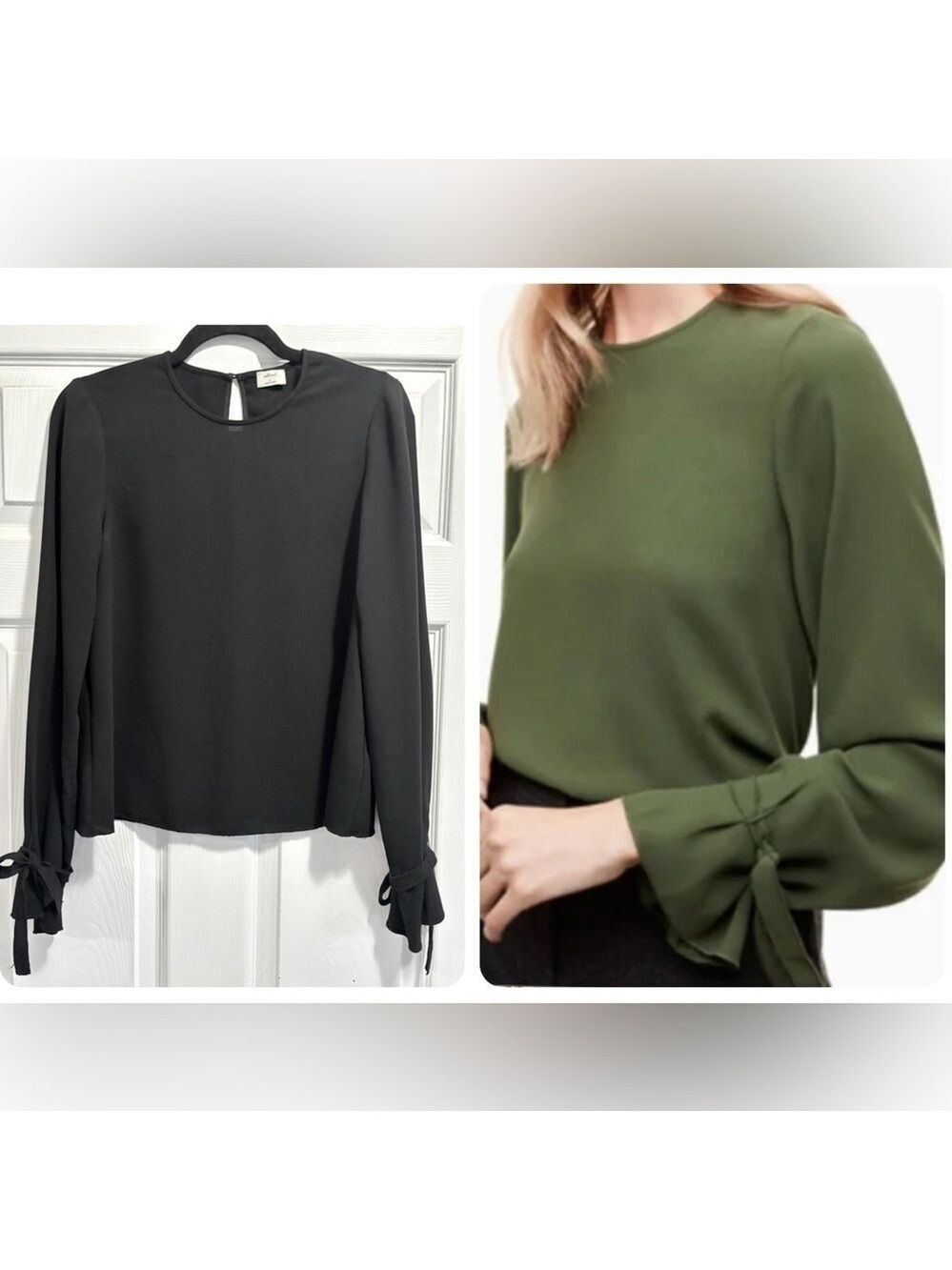 Aritzia Wilfred Aritzia Elodie Black Long Sleeve Blouse Tie Wrist Size Small